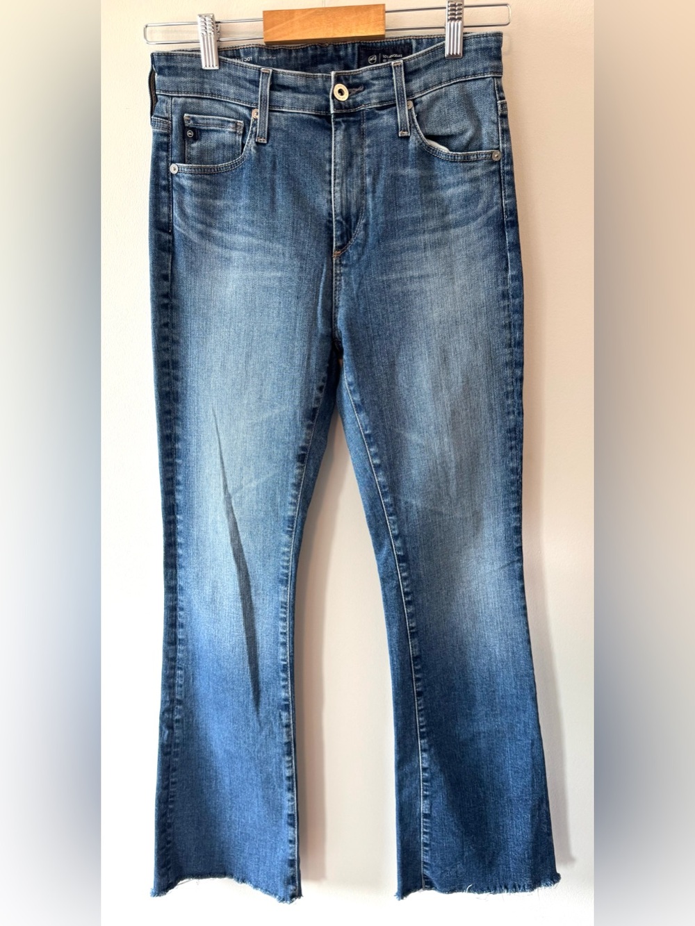 AG Jeans Farrah 301 High Rise Crop Bootcut Jeans 26R Raw Hem Medium Wash